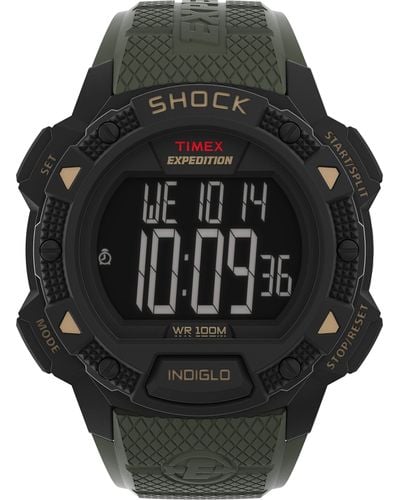 Timex Expedition Base Shock 45mm Watch – Black Resin Case Green Resin - Multicolor