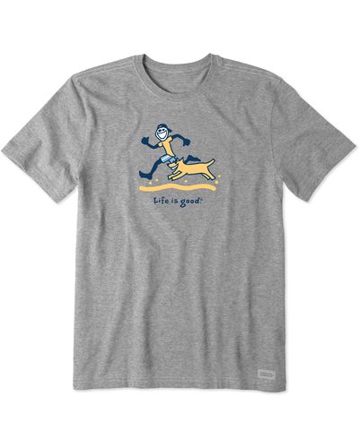 Life Is Good. Vintage Crusher Graphic T-shirt Jake And Rocket Beach Run - Gray