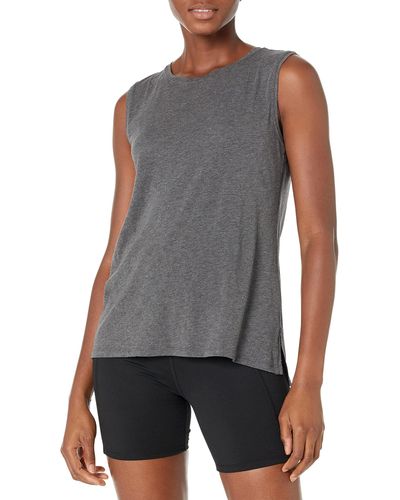 Amazon Essentials Soft Cotton Standard-fit Full-coverage Sleeveless Yoga Tank - Grey