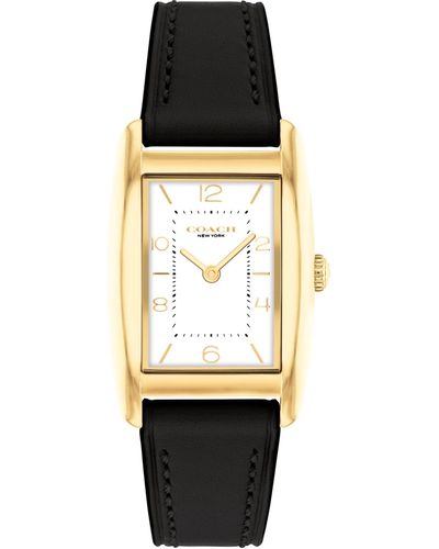 COACH 2h Quartz Tank Watch With Genuine Leather Strap - Water Resistant 3 Atm/30 Meters - Premium Fashion Timepiece For Everyday Style - Black