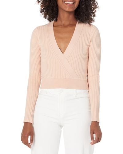Guess Long Sleeve V Neck Lucie Crop Top Sweater - White