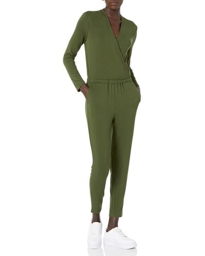 Amazon Essentials Supersoft Terry Long-sleeve V-neck Wrap Jumpsuit - Green