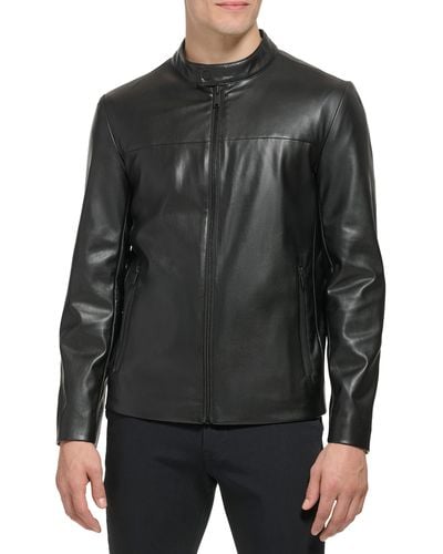 Calvin Klein Dkny Faux Laether Modern Racer Jacket Leather - Black