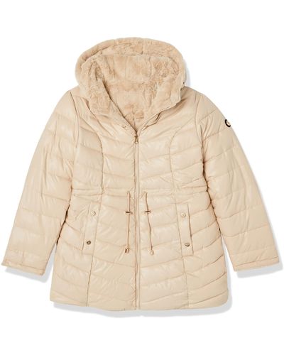 Jessica Simpson Reversible Shiny Cire Puffer To Faux Fur - Natural