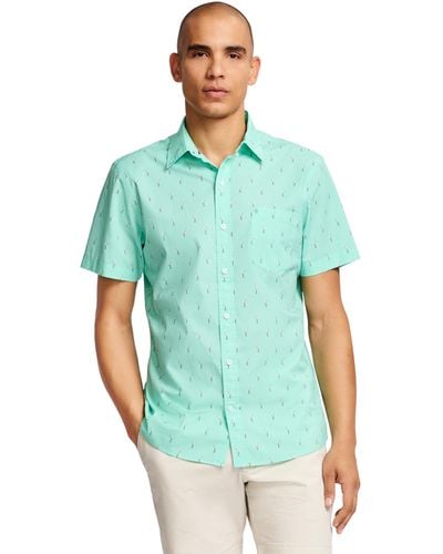 Izod Breeze Short Sleeve Button Down Patterned Shirt - Green
