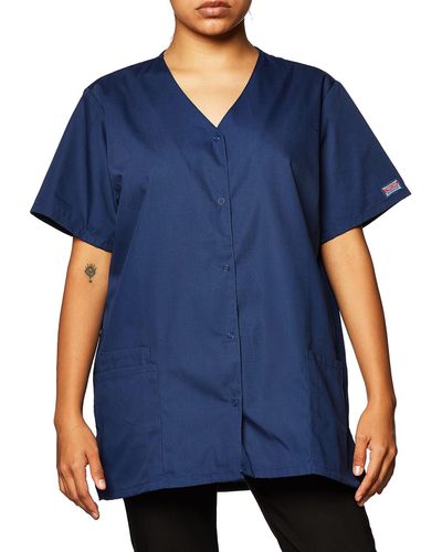 CHEROKEE Scrubs For Workwear Originals Snap Front Top Plus Size 4770 - Blue