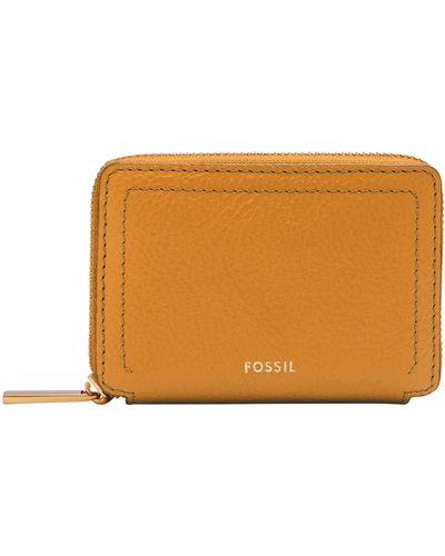 Fossil Logan Litehidetm Leather Rfid Blocking Zip Around Card Case Wallet - Orange