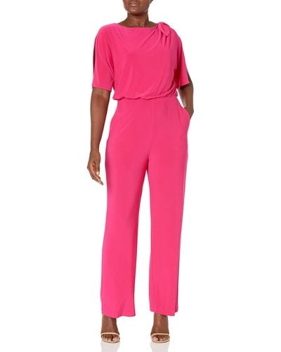 Vince Camuto Solid Ity Jumpsuit With Bow Shoulder Detail - Pink