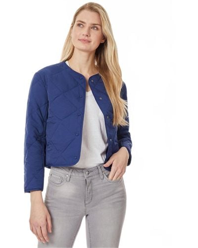 Jones New York Quilted Collarless Jacket With Snaps - Blue