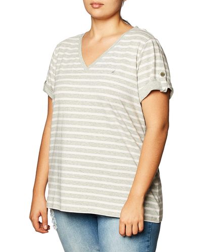 Nautica Easy Comfort V-neck Striped Supersoft Stretch Cotton T-shirt - Gray
