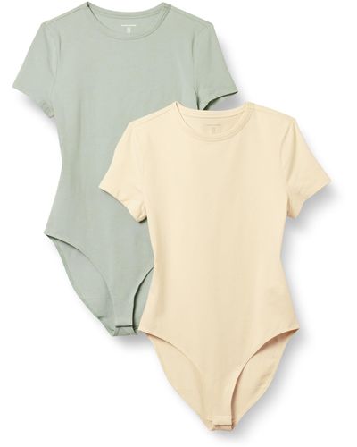 Amazon Essentials Body Tipo Camiseta de Corte Entallado en Punto de algodón elástico Mujer - Metálico