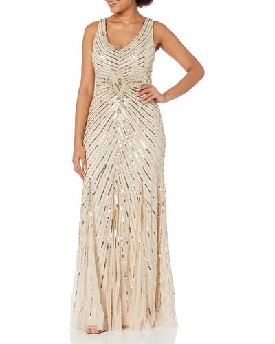 Adrianna Papell Beaded Long Dress - Natural