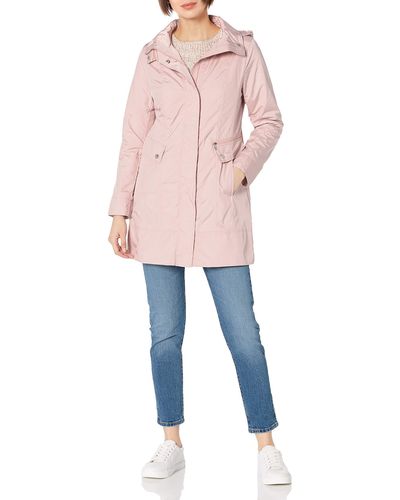 Cole Haan Single Breasted Packable Rain Jacket With Removable Hood - Pink