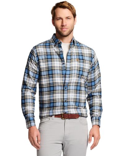 Izod Stratton Flannel Long Sleeve Button Down Shirt - Blue