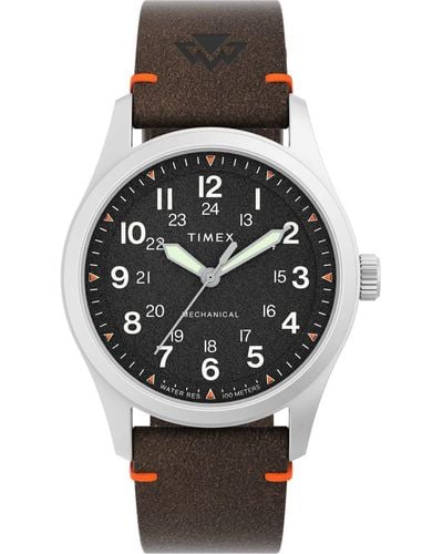 Timex Brown Strap Black Dial Stainless Steel