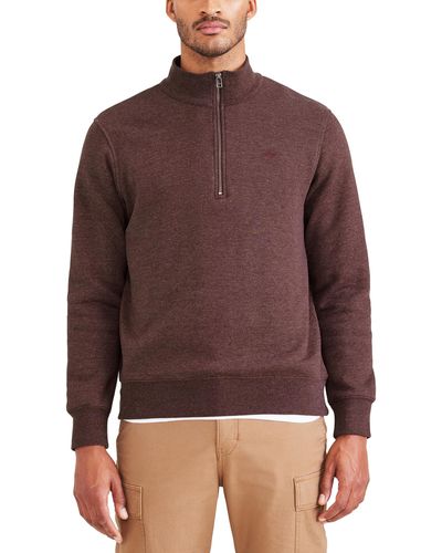 Dockers Regular Fit Long Sleeve 1/4 Zip Fleece Sweatshirt, - Brown