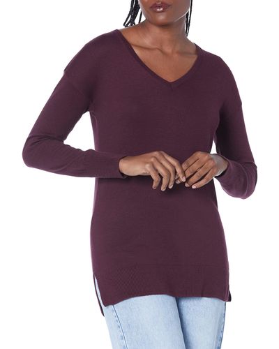 Amazon Essentials V-Neck Tunic Pullover-Sweaters - Morado