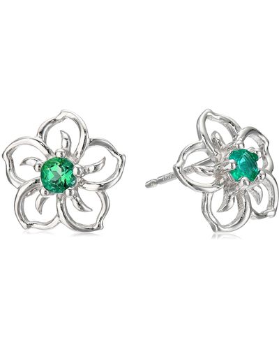 Amazon Essentials Sterling Silver Created Emerald Flower Stud Earrings - Black