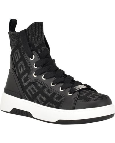 Guess Mannen Knit Lace Up Hi Top Fashion Sneakers - Black