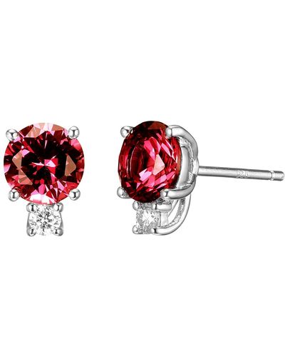Amazon Essentials Platinum Over Sterling Silver Created Ruby And 1/10th Carat Total Weight Lab Grown Diamond Two Stone Earrings - Red