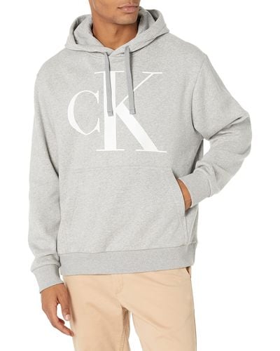 Calvin Klein Monogram Logo Fleece Hoodie - Gray