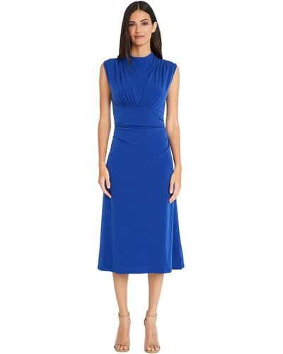 Maggy London Matte Jersey High Neck Cocktail Wedding Guest Dresses For - Blue