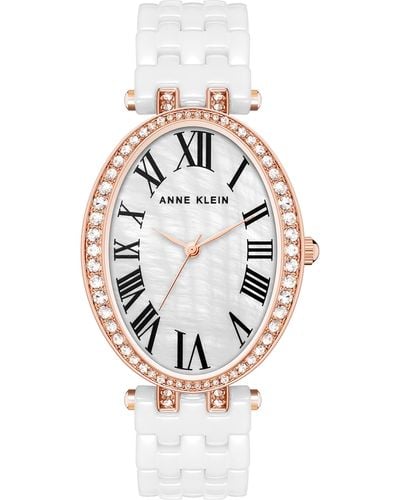 Anne Klein Premium Crystal Accented Ceramic Bracelet Watch - White