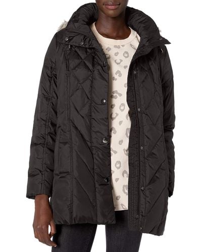 London Fog Packable Diamond Quilted Down Coat - Black