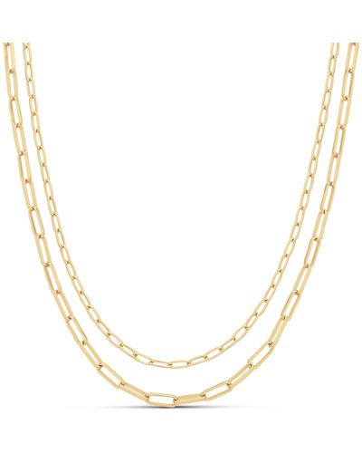 Amazon Essentials 14k Gold Plated 2 Row Chain Layer Necklace - Metallic