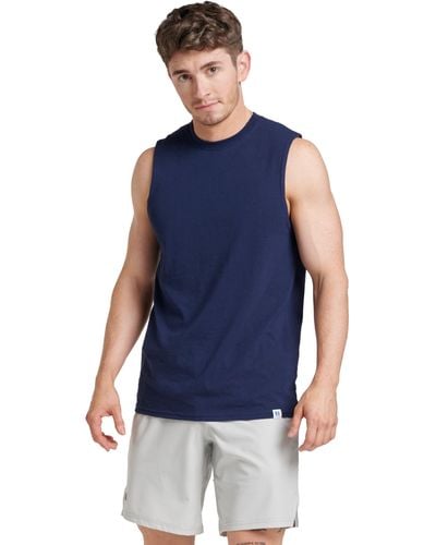 Russell Mens Cotton Performance Sleeveless Muscle T-shirt T Shirt - Blue