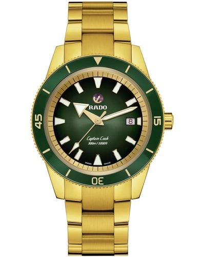 Rado Captain Cook Automatic Green Dial And Gold Bracelet With Date Display And Swiss Automatic Movement - Metallic