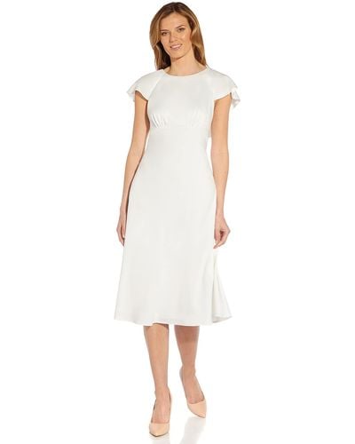 Adrianna Papell Satin Crepe Ruffle Dress - White