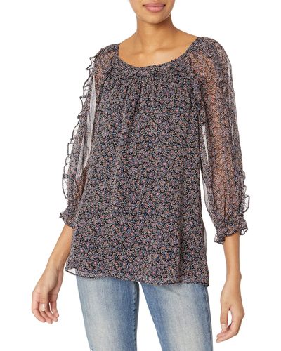 Parker Chiffon Blouse With Delicate Ruffles Trimming The Neckline - Multicolor