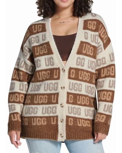 UGG Graphic Logo Cardigan Sweater - Brown