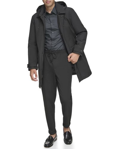 Andrew Marc Mac Style Jacket With A Removable Hood And Back Vent Adjustable Cuff Tab With Snap Closure - Black