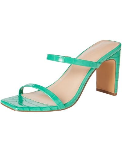 The Drop Avery Square Toe Two Strap High Heeled Sandal - Green