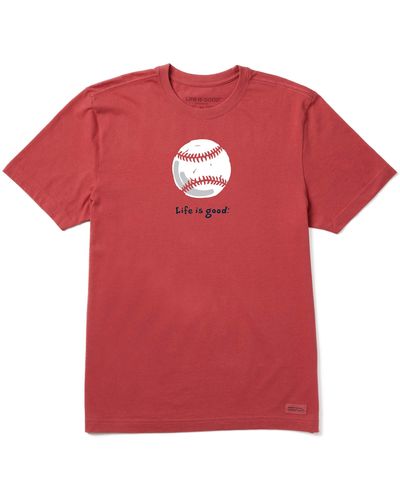 Life Is Good. Vintage Crusher Graphic T-shirt Baseball - Red