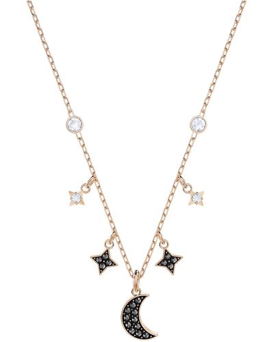 Swarovski Symbolic Moon Necklace With A Black Crystal Pavé Moon And Black And White Crystal Studded Star Charms On A Gold-tone Plated - Metallic