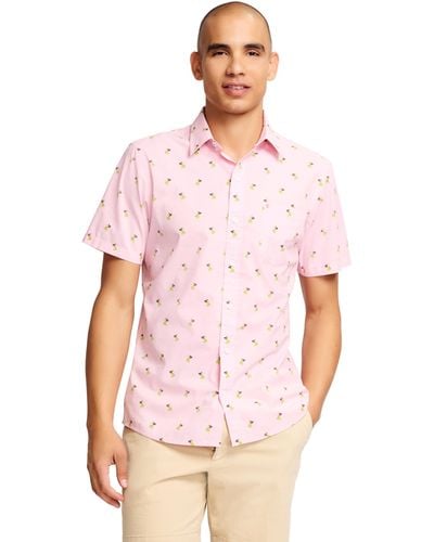Izod Breeze Short Sleeve Button Down Patterned Shirt - Pink