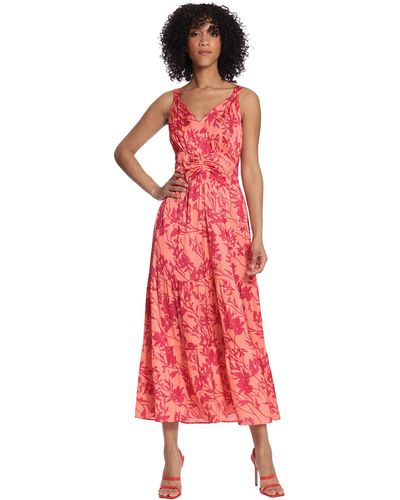 Maggy London Womens Ruched Waist And Tiered Skirt Maxi Dress