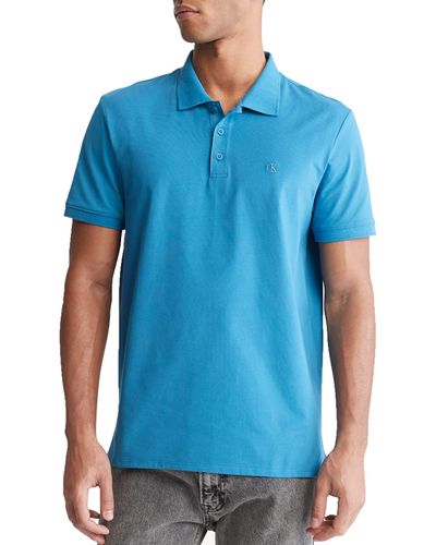 Calvin Klein Regular-fit Smooth Cotton Monogram Logo Polo Shirt - Blue