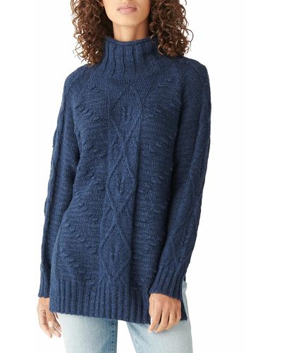 Lucky Brand Long Sleeve Turtleneck Cable Sweater Tunic - Blue