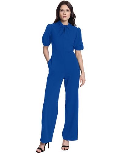 Donna Morgan Sleek Style Jumpsuit Office Workwear Event Guest Of - Blue