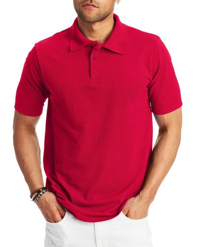 Hanes S Pique Short Sleeve Polo Shirt - Red