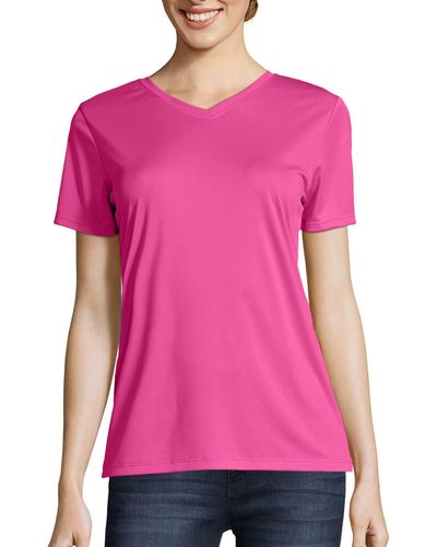 Hanes Cooldri Short Sleeve Performance V-neck T-shirt - Pink