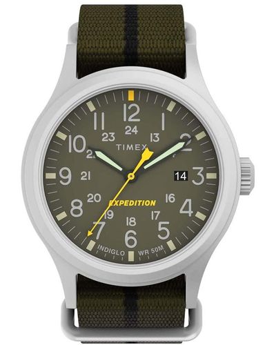 Timex 40 mm Expedition Fabric Strap Watch Silver/Green/Green Stripe One Size - Grün