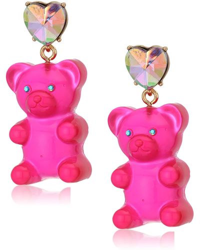 Betsey Johnson Bear Drop Earrings - Pink