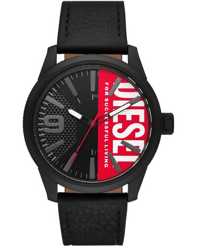 DIESEL 46mm Rasp Quartz Stainless Steel And Leather Three-hand Watch - Red