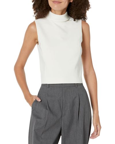 Theory Stretch Crop Rolled-neck Top - Gray