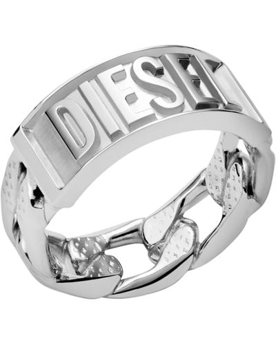 DIESEL Silver Stainless Steel Logo Band Ring - Metallic